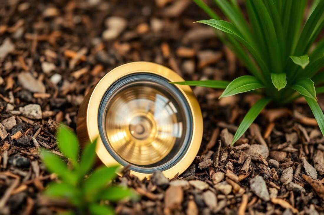 Brass fixture detail behind an outdoor lighting consultation call to action